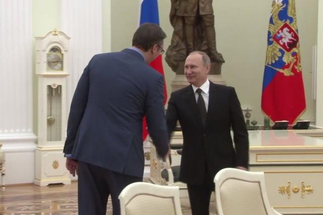 Vucic and Putin are seen in the Kremlin earlier in the week