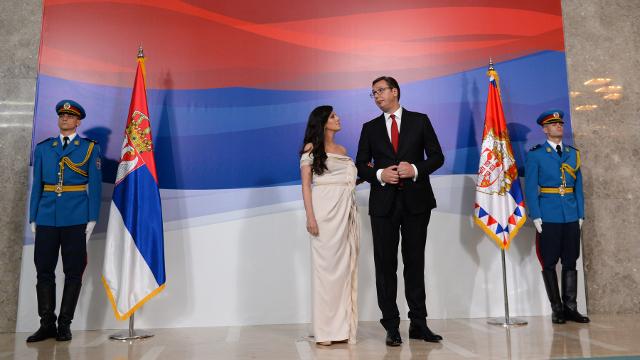 Vucic is seen with is wife Tamara (Tanjug)