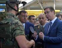 Vucic is seen at the fair on Tuesday in the company of RS President Milorad Dodik (Tanjug)