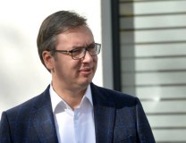 Vucic is seen at the KBC in Belgrade on Wednesday (Tanjug)