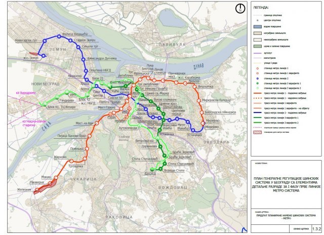 Trea linija metroa oznaena je svetlo zelenom bojom; Foto: Printskrin/Plan detaljne regulacije inskih sistem u Beogradu