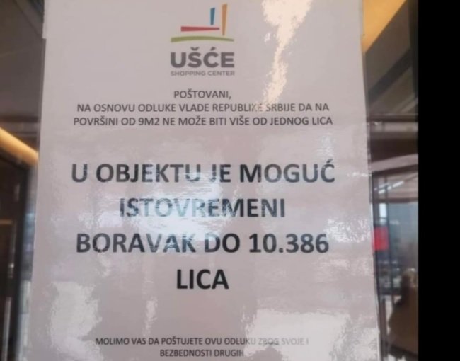 Obavetenje na ulazu jedno od trnih centara u Beogradu/BBC