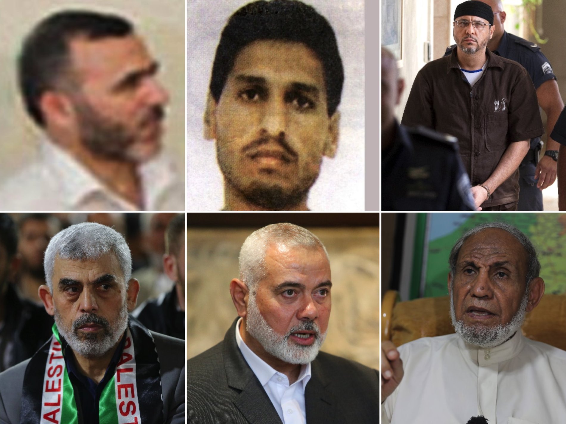 Od vrha s leva: Marvan Isa, Mihamed Deif, Abdula Bargoti, Jahja Sinvar, Ismail Hanijeh i Mahmud Zahar/BBC